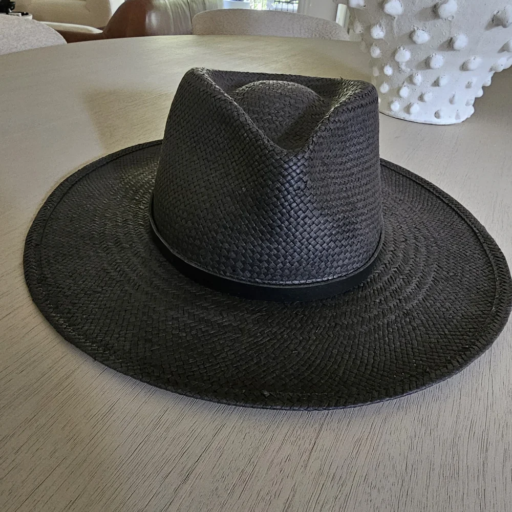 $287 Janessa Leone Sherman Straw Fedora In black XL - Picture 3 of 12